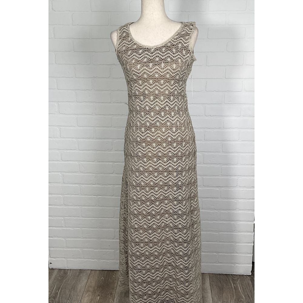 Sharagano Dress Women 8 Crochet Beige Tank‎ Lined Boho Peasant Maxi Casual Beach